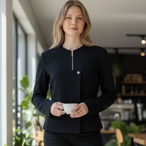The Row Jacket Black Collarless Zip Closure Sz M Preowned in Excellent Condition